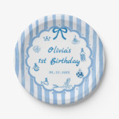 Blue Stripes Hand Drawn The Summer Paper Plates ペーパープレート (正面)