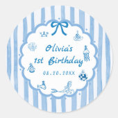 Blue Stripes Hand Drawn The Summer Sticker ラウンドシール (正面)