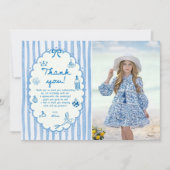 Blue Stripes Hand Drawn The Summer Thank You Card サンキューカード (正面)