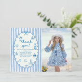 Blue Stripes Hand Drawn The Summer Thank You Card サンキューカード (スタンド正面)