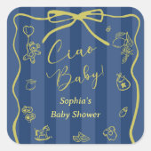 Blue Stripes Italian Themed Ciao Baby  スクエアシール (正面)