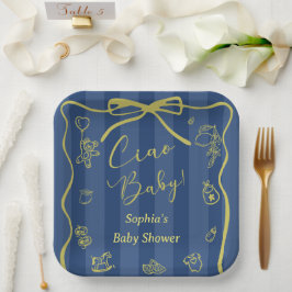 Blue Stripes Italian Themed Ciao Baby ペーパープレート