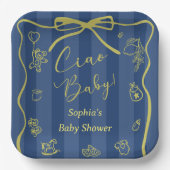 Blue Stripes Italian Themed Ciao Baby ペーパープレート (正面)