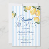 Blue Stripes Lemon Bridal Shower Invitation 招待状 (正面)