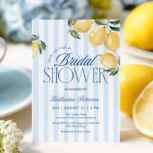 Blue Stripes Lemon Bridal Shower Invitation