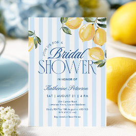 Blue Stripes Lemon Bridal Shower Invitation 招待状