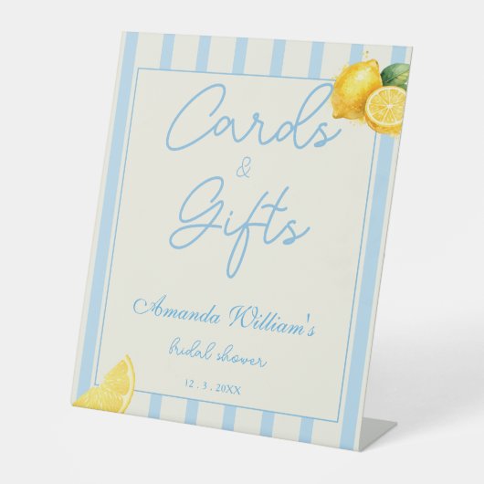 Blue Stripes Lemon  Gifts & Cards Bridal Shower 台座サイン (正面)