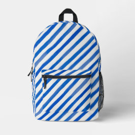 Blue Stripes on White プリントバックパック