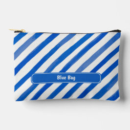 Blue Stripes on White and Text アクセサリーポーチ
