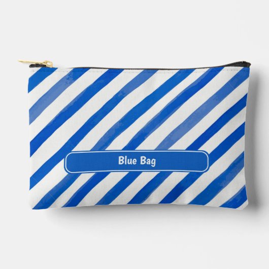 Blue Stripes on White and Text アクセサリーポーチ (正面)