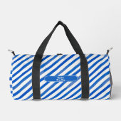 Blue Stripes on White and Text ダッフルバッグ (正面)
