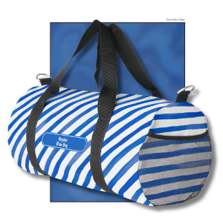 Blue Stripes on White and Text ダッフルバッグ