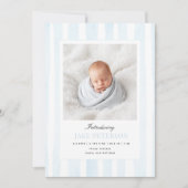 Blue Stripes Photo Birth Announcement 案内状 (正面)