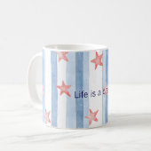 Blue Stripes Red Starfish Stars Life is A Dream コーヒーマグカップ (正面左)