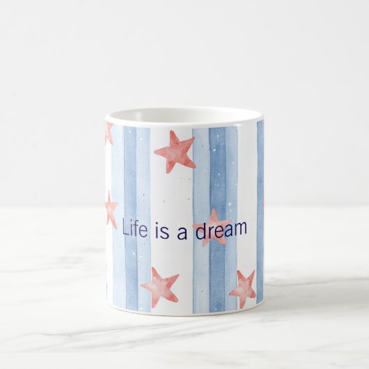 Blue Stripes Red Starfish Stars Life is A Dream コーヒーマグカップ (中央)