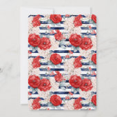 Blue Stripes Red White Floral Wedding 招待状 (裏面)