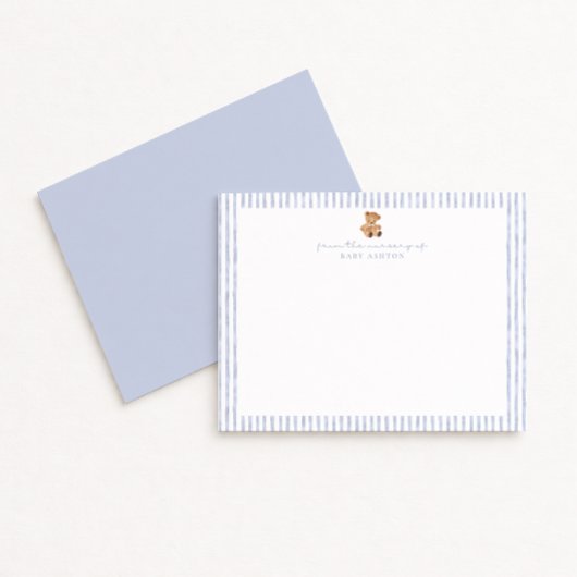 Blue Stripes Teddy Bear Nursery Note Card 招待状