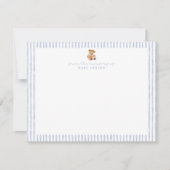Blue Stripes Teddy Bear Nursery Note Card 招待状 (正面)