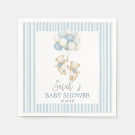 Blue Stripes Twin Bears Baby Shower Napkins スタンダードカクテルナプキン