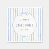 Blue Stripes with Scalloped Frame Boy Baby Shower スタンダードカクテルナプキン (正面)