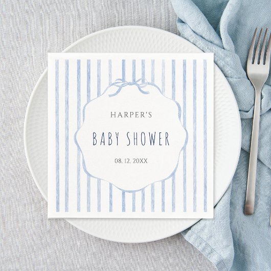 Blue Stripes with Scalloped Frame Boy Baby Shower スタンダードカクテルナプキン