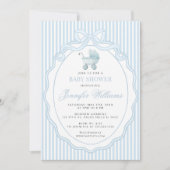 Blue Stroller Baby Carriage Bow Preppy Boy Shower 招待状 (正面)