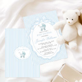 Blue Stroller Baby Carriage Bow Preppy Boy Shower 招待状