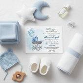 Blue stroller balloon muslim baby boy birth invita 招待状