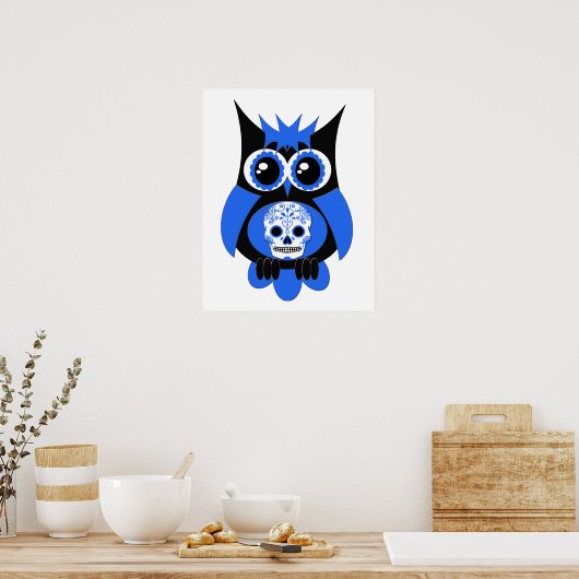 Blue Sugar Skull Owl Poster ポスター (キッチン)