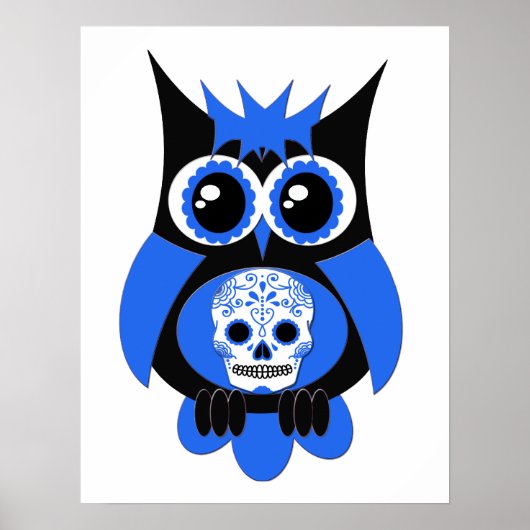 Blue Sugar Skull Owl Poster ポスター (正面)