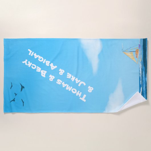 Blue Summer, Bright Sky, White Name ビーチタオル (正面)