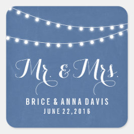 Blue Summer String Light結婚式用シール スクエアシール