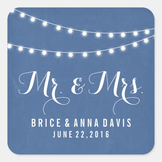 Blue Summer String Light結婚式用シール スクエアシール (正面)