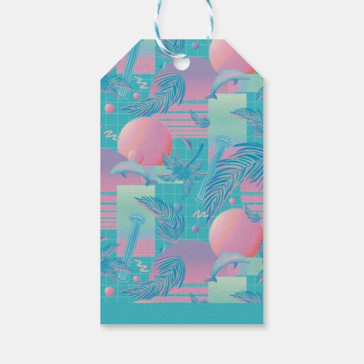 Blue Summer Vaporwave Sunset Birthday ギフトタグ (裏面)
