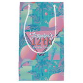 Blue Summer Vaporwave Sunset Birthday スモールペーパーバッグ (正面)