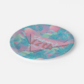 Blue Summer Vaporwave Sunset Birthday ペーパープレート (アングル)