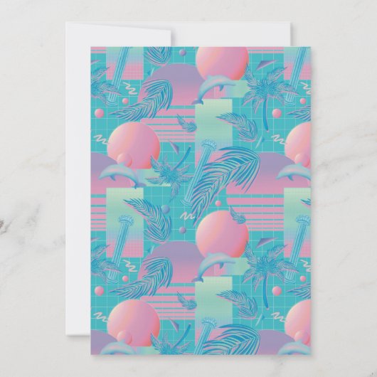 Blue Summer Vaporwave Sunset Birthday 招待状 (裏面)