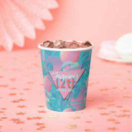 Blue Summer Vaporwave Sunset Birthday 紙コップ