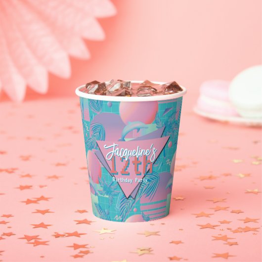 Blue Summer Vaporwave Sunset Birthday 紙コップ (インサイチュ)