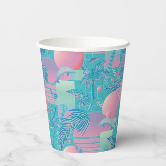 Blue Summer Vaporwave Sunset Birthday 紙コップ (裏面)