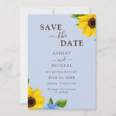 Blue Sunflower'結婚s Flat Save The Date Card セーブザデート (正面)