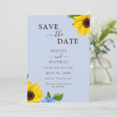 Blue Sunflower'結婚s Flat Save The Date Card セーブザデート (スタンド正面)