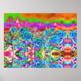 Blue sunflower fields forever, abstract flowers ポスター