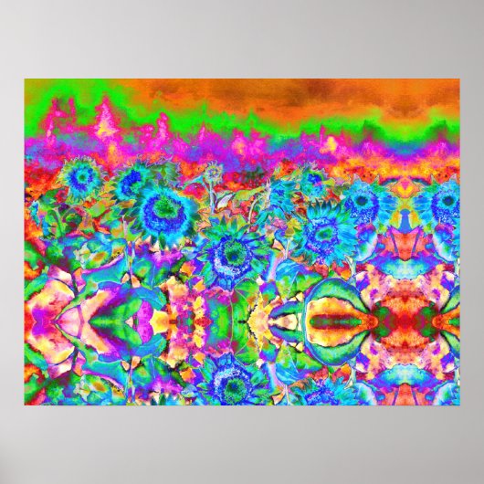 Blue sunflower fields forever, abstract flowers ポスター (正面)