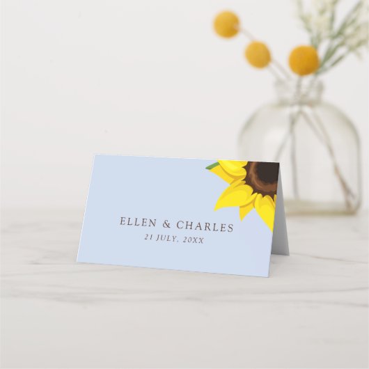 Blue Sunflower Themed Guest Place Table Card プレイスカード (裏面)