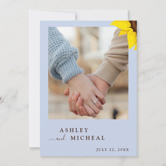 Blue  Sunflower Wedding Invitation With Photo 招待状 (裏面)