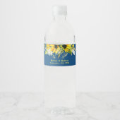 Blue Sunflower Wedding Water Bottle Label ペットボトルラベル (正面)