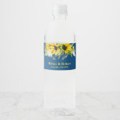 Blue Sunflower Wedding Water Bottle Label ペットボトルラベル (正面)