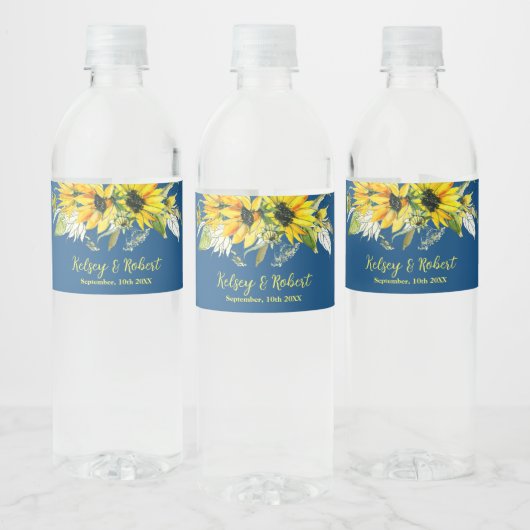 Blue Sunflower Wedding  Water Bottle Label ペットボトルラベル (ボトル)