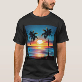 Blue Sunset Beach Tee - Tranquil Shoreline in Twil Tシャツ